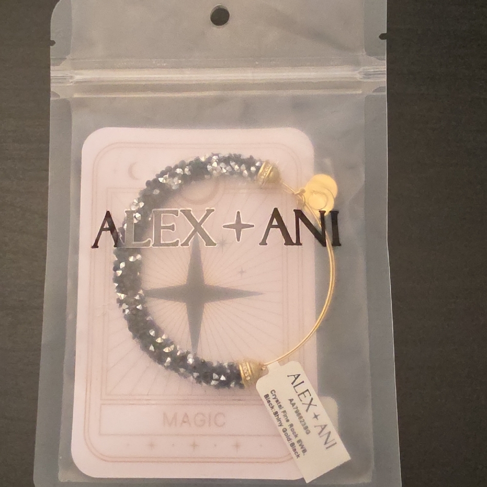 Alex and Ani Gold-Tone Bracelet with Black Silver Crystal Fine Rock EWB Bangle - Picture 7 of 7